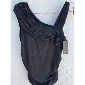 Grass Collections Womens Ooh La La Rouched Tank Top Black Sz Large